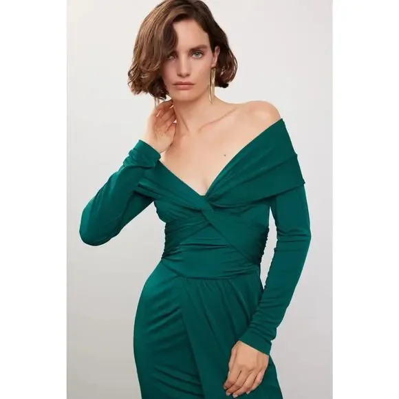 slim fit dress slacks Miss Circle Women Zayda Green High Slit Corset Satin Gown main image 1